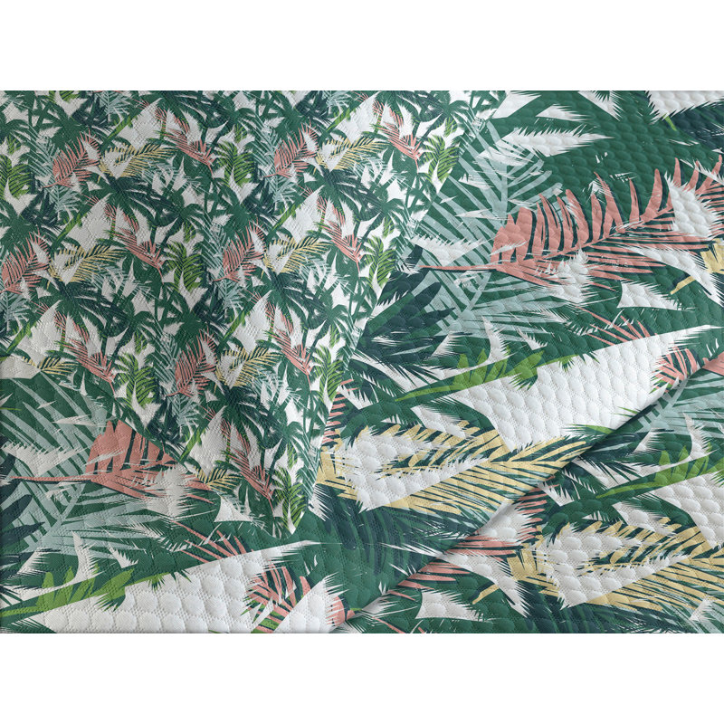 Ambensonne Palm Tree Dreamy Multicolor, King Coverlet/Bedspread + 2 Pillow Shams