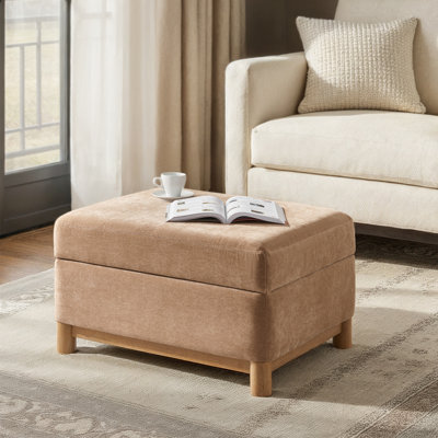 Elan Modern 30.25"W Rectangular Chenille Storage Ottoman with Reversible Flip-Top Coffee Table Tray