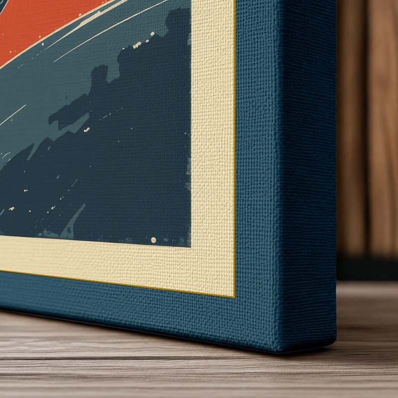 Rocket to the Stars Retro 1 Piece Wrapped Canvas Wall Art, 30x20 - 76.2 x 50.8 cm, Teal Border
