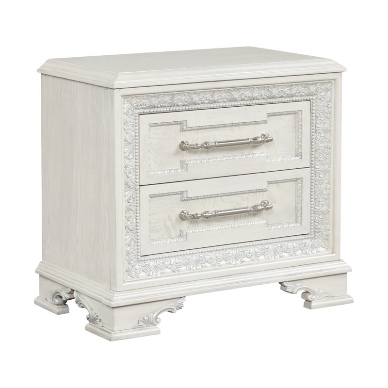 Table de chevet avec USB, blanc crème