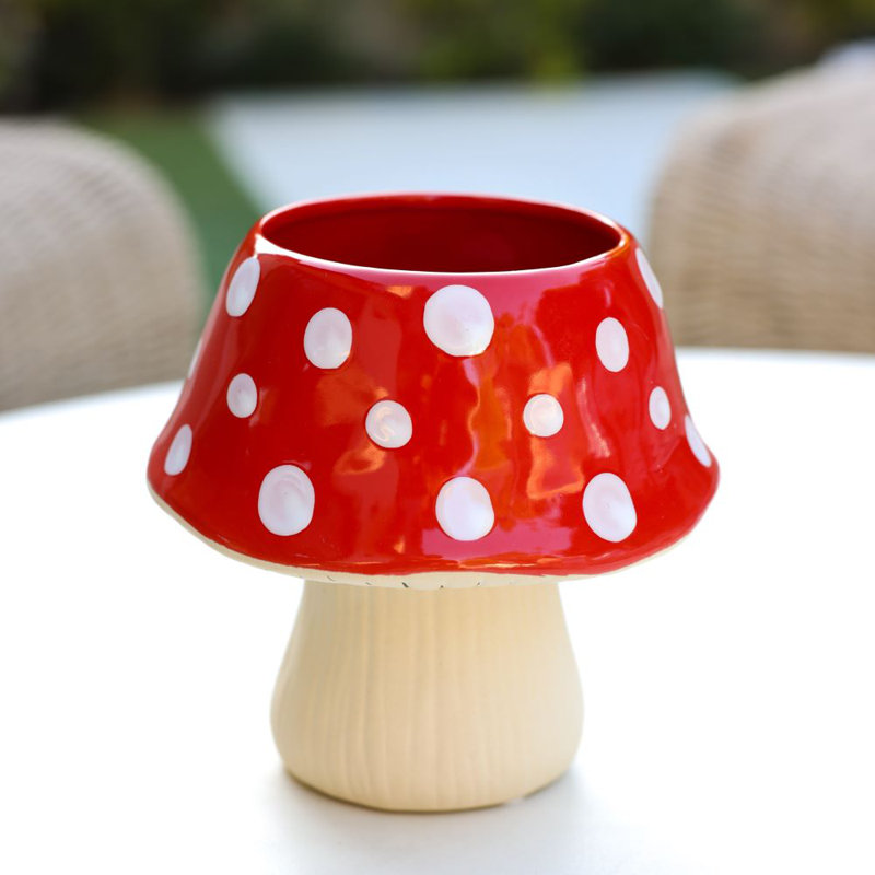 7"D Ceramic Mushroom Pot, Red/White