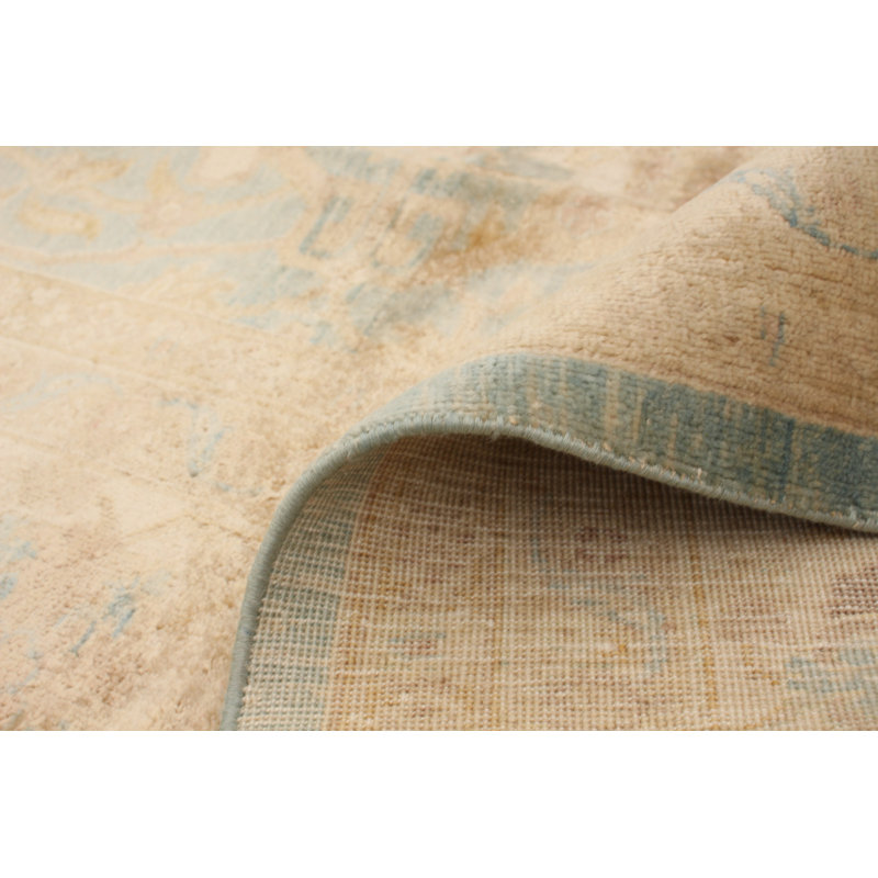 Tapis beige en laine 8 pi x 9 pi 4 po main one-of-kind-noué la 2010 Allamon