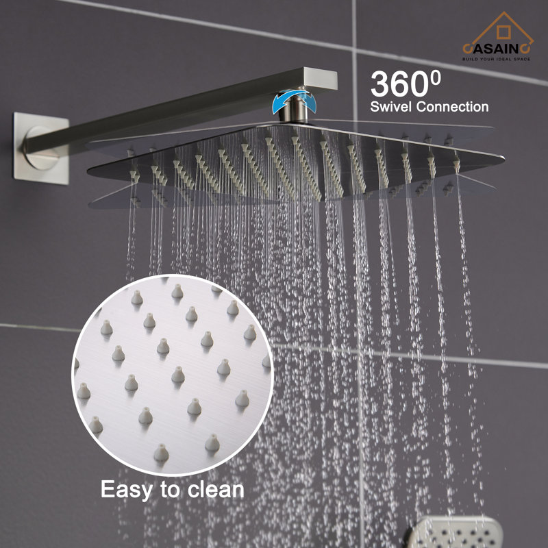 Brushed Nickel Wall Mounted Rain Shower System with Handheld