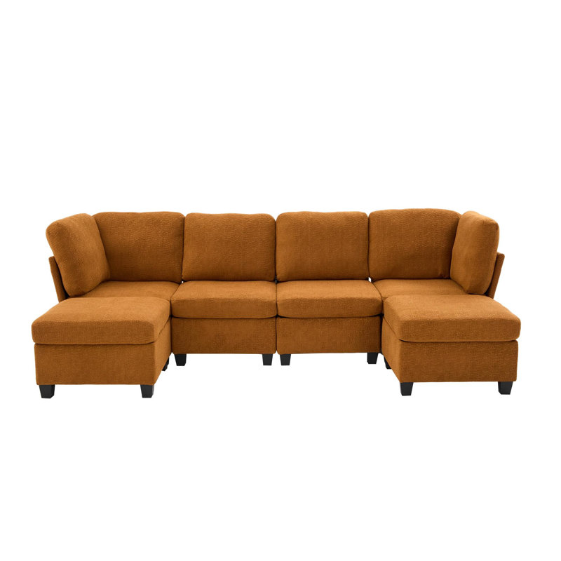 Canapé modulaire surdimensionné en U avec repose-pieds avec rangement, Polyester orange