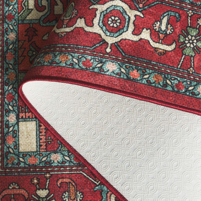 Wilhemina Orlando Felt/Velvet/Laminated Film Machine Washable Southwestern Rug in Red/Beige, Rectangle 5'3" x 7'6"