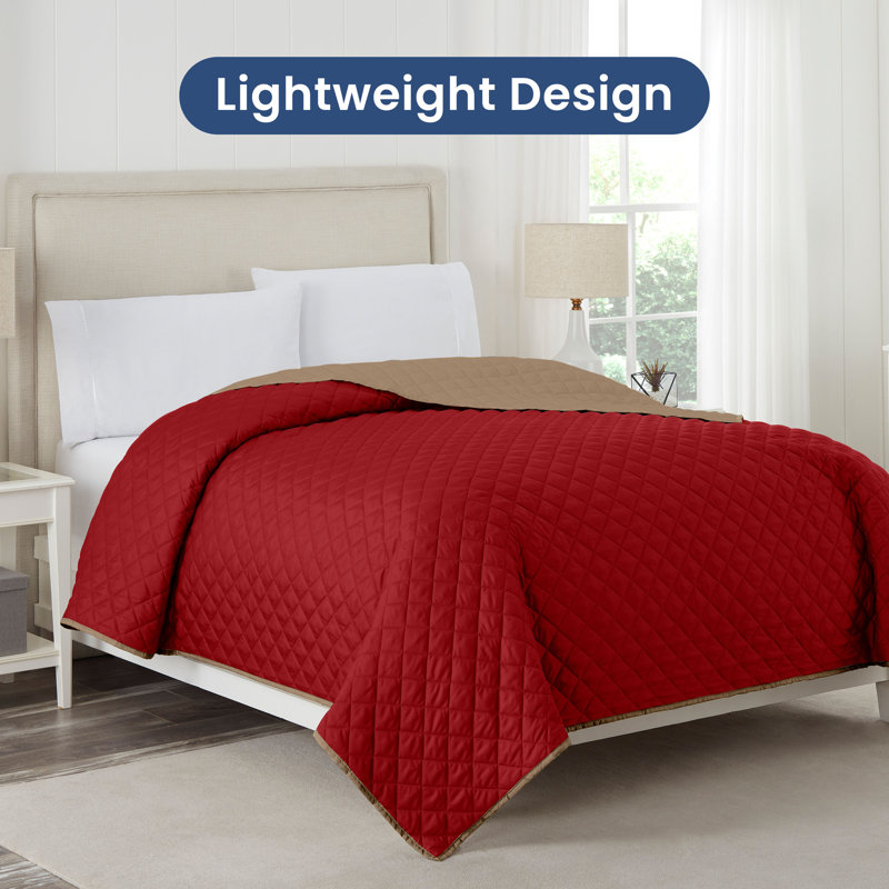 Martex Reversible Coverlet, Khaki / Red, Twin