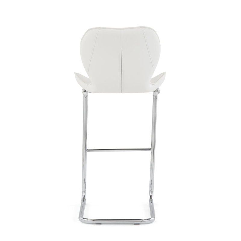 White 4pc Bar Stool , Metal Footrest, Rectangular Stable Upholstery, Low Back