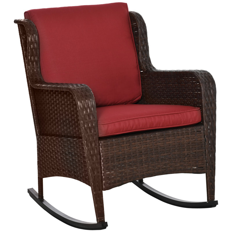 Chaise berçante d'extérieur en métal avec coussins, Rouge vin