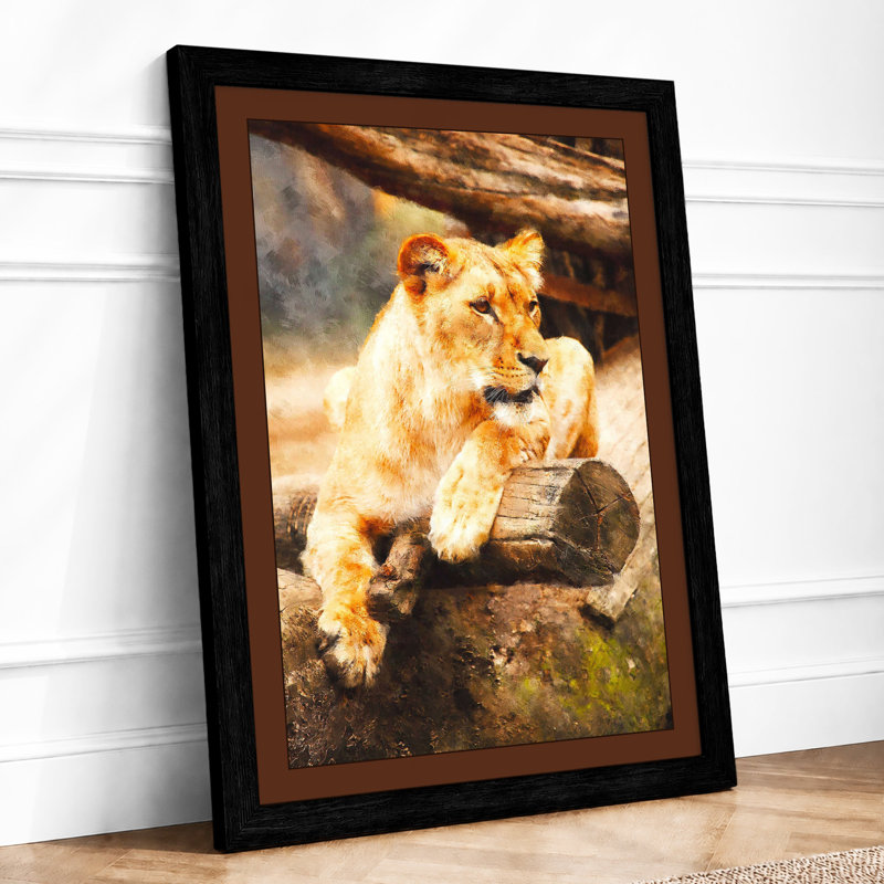 Young Lion At Rest Boho - Print, A1 - 84.1 x 59.4 cm, Black