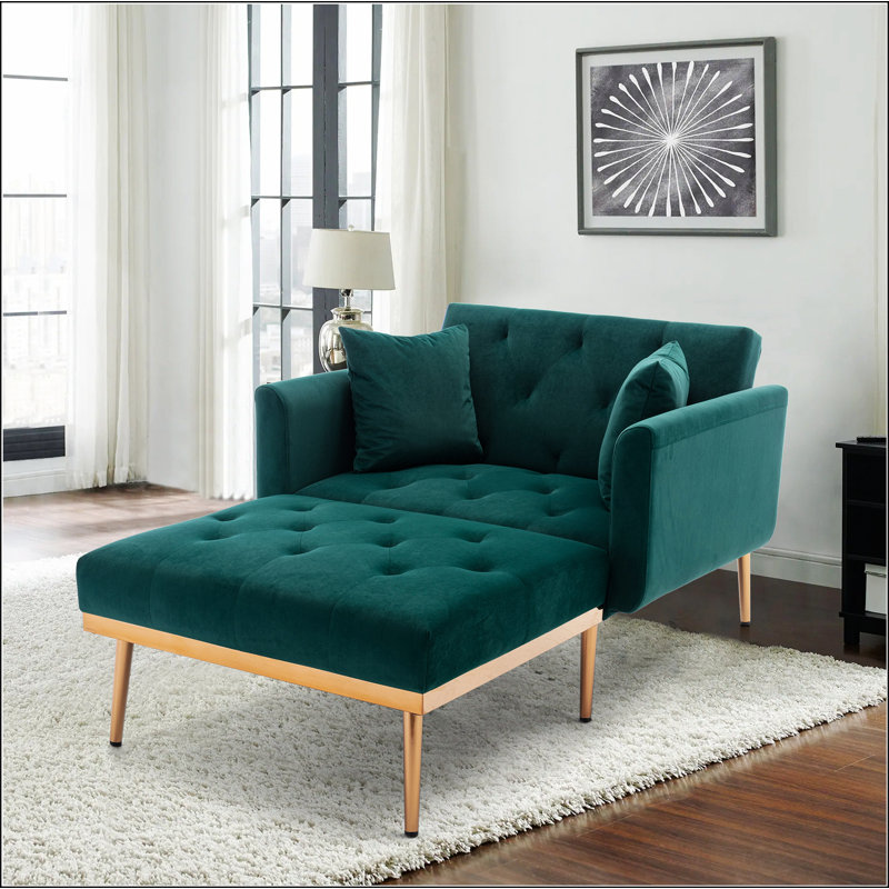 chaise lounge chair   /accent chair, Green Velvet