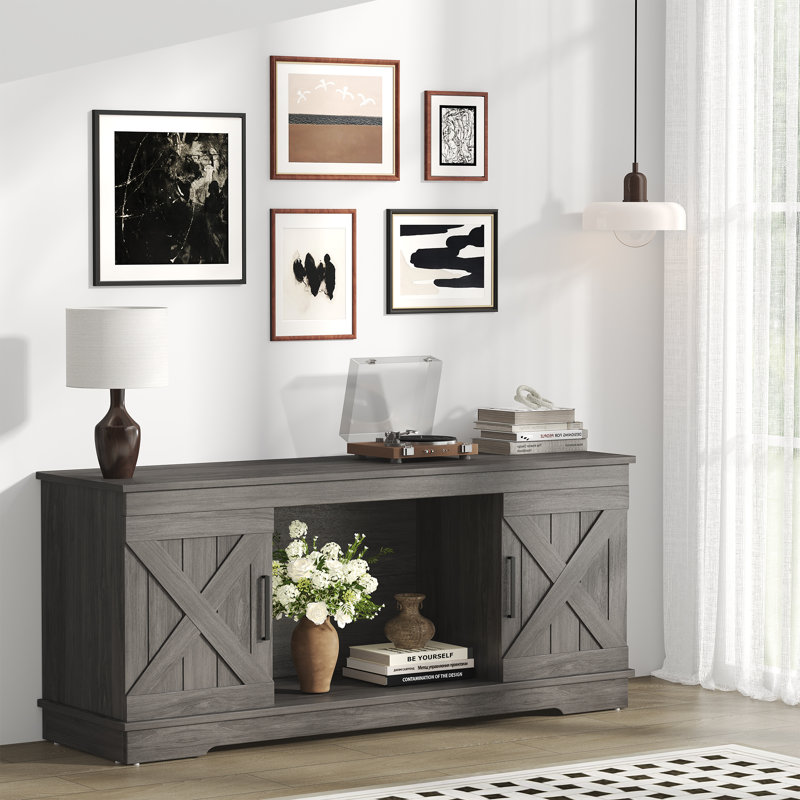 Meuble télé 58 po Modern Farmhouse pour téléviseur de 65 po ou moins, gris naturel
