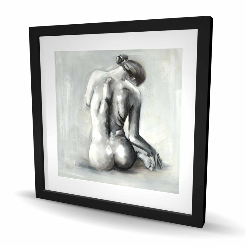 Femme nue vue de derrière - reproduction encadrée avec passe-partout pour la décoration intérieure