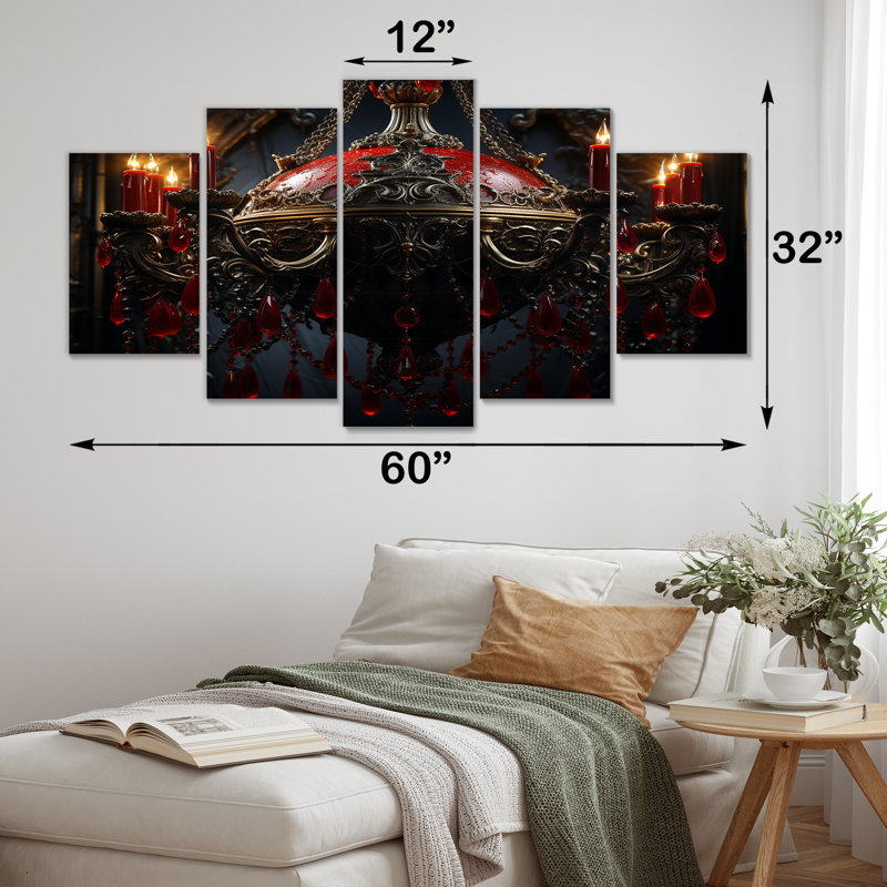 «Red Gothic Luminary Grace - Chandelier Multipanel», art mural