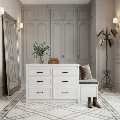 61.9'' W 12-Drawer Storage Bench With Flip-Up Seat