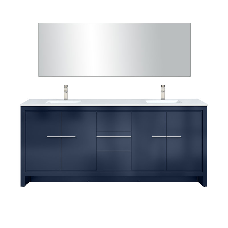 Lafarre 80" W x 20" D Double Vanity Mirror & Faucet Set, Navy Blue, White Cultured Marble