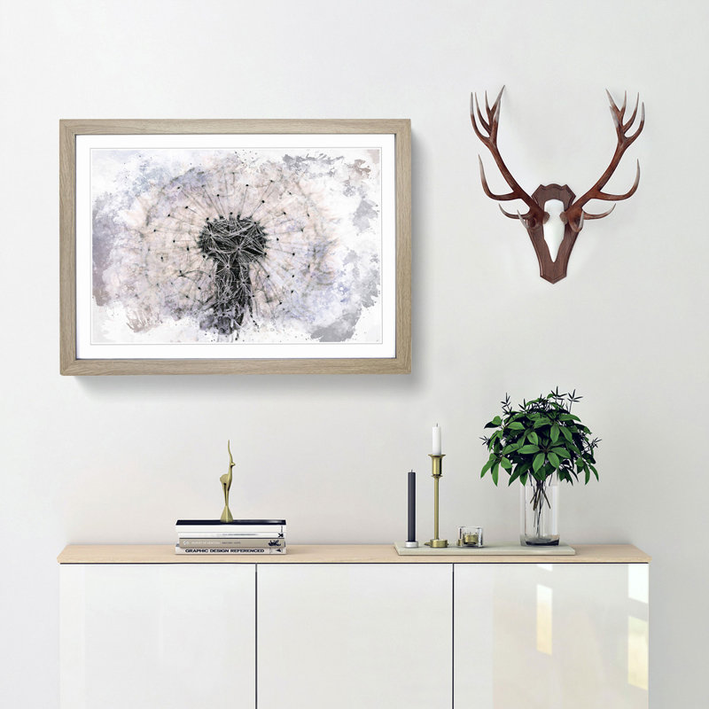A Dandelion Flower in Abstract - Picture Frame Painting Print, 62cm H x 87cm W x 2cm D, Oak Framed