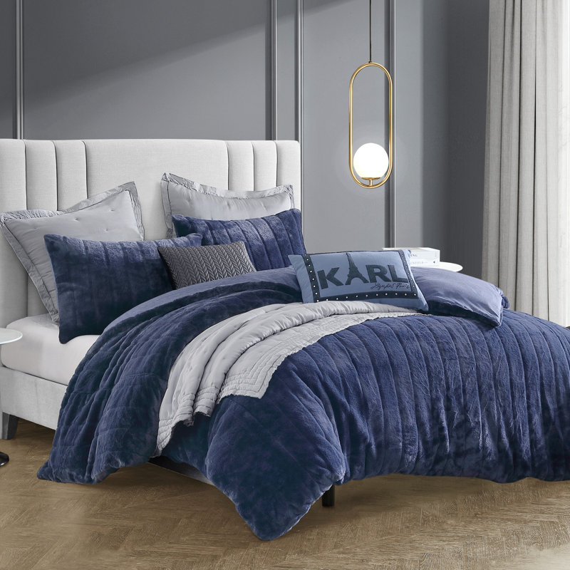 Channel Bunny Faux Fur Duvet Set Indigo, Queen