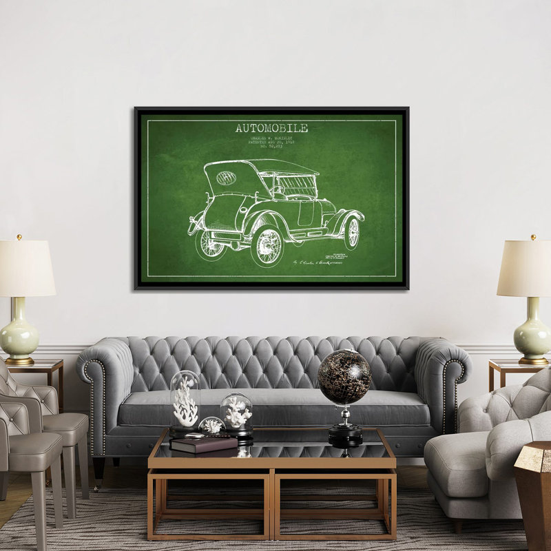 Charles W. McKinley, croquis de brevet d'automobile (vert) - estampe numérique sur toile tendue avec châssis, Pas de tapis