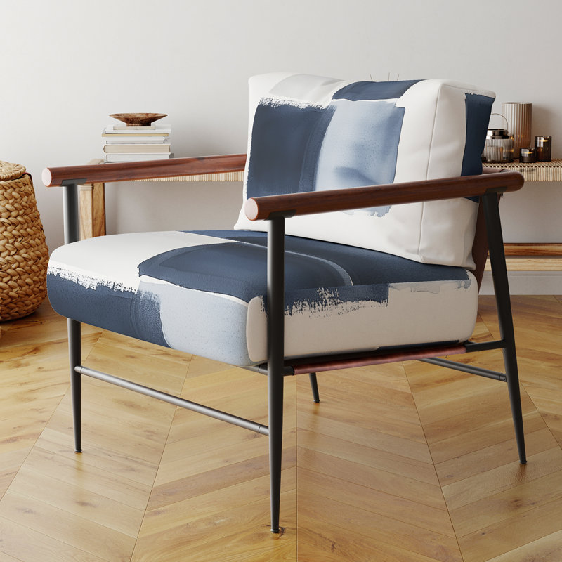 Chaise d'appoint abstraite moderne transitionnelle - Fauteuil Indigo Horizon I, Brown Round Arms