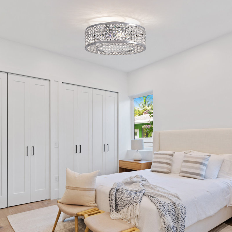 Ventilateur de plafond encastré en cristal 19,7 po avec ensemble d'éclairage et télécommande Katyanna, Chrome chrome
