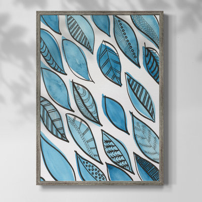 Motif de formes de feuilles I, reproduction encadrée - bois massif