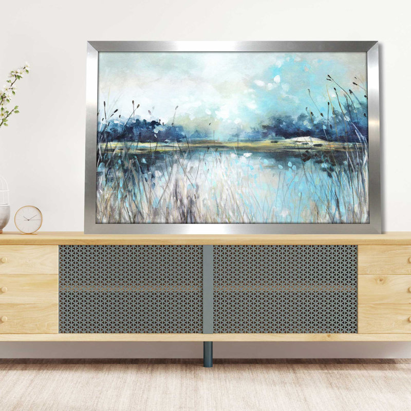 Vue sur le lac - Peinture, L 49,5 po x H 33,5 po, Encadrement argenté