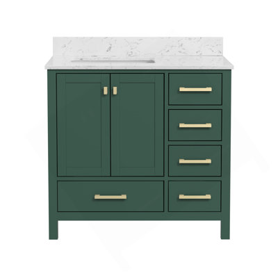 36'' Bathroom Vanity, Wood Frame Bathroom Storage Cabinet, Freestanding Vanity Top With Basin Green