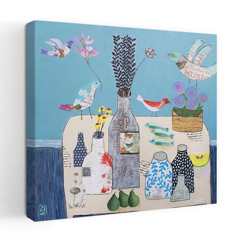 Six Vases Contemporary Bird Fish Flower Wall Art by Nathaniel Mather - Wrapped Canvas Print, 91.44 cm H x 91.44 cm W