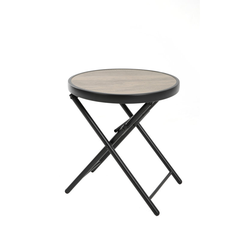 Folding Patio Side Table with Tempered Glass Tabletop