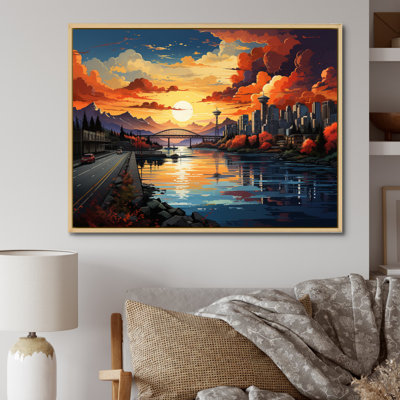 City Vancouver Sunset Popart, reproduction d'art sur toile
