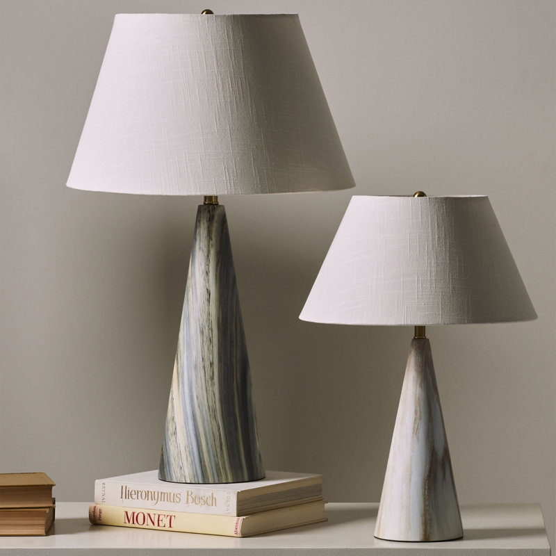 Conical Table Lamp, 33" H x 20" W x 20" D, White/Gray