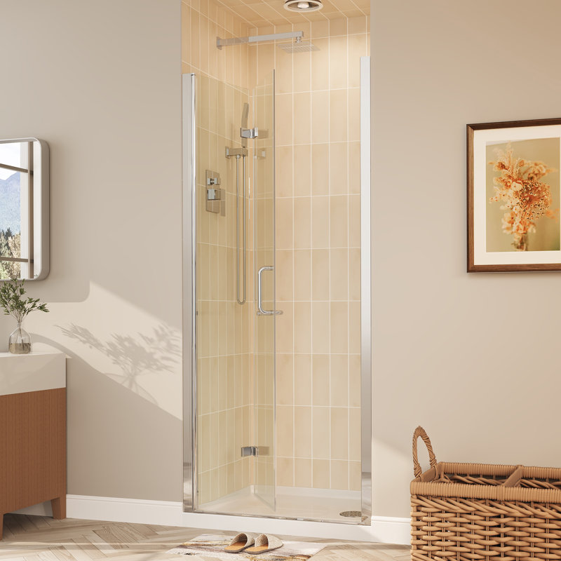 Bi-Fold Frameless Shower Doors In Chrome With Clear Glass, Chrome