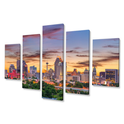 San Antonio, centre-ville du Texas II, art urbain sur toile, 5 panneaux