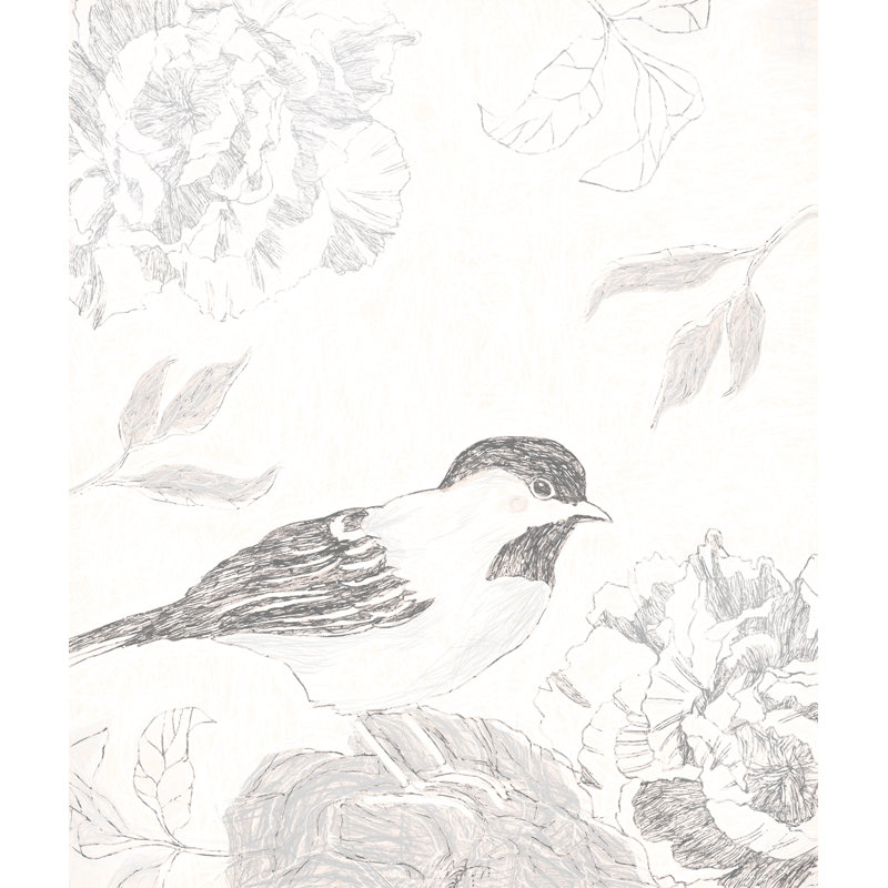 Bird and Flowers Sketch - Drawing Print Print, Wrapped Canvas, 30cm H x 20cm W