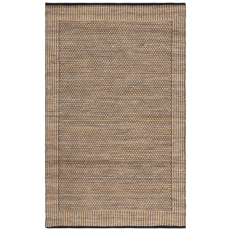 Natural Fiber 328 Hand Woven Jute/Cotton Geometric Rug in Natural/Black, Rectangle 4' x 6'