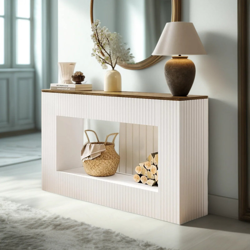 Console de style campagnard avec rangement, canapé-lit étroit de 55 po pour le vestibule, salon, couloir, canapé-lit, vestibule - Design rustique moderne avec tablette à deux niveaux