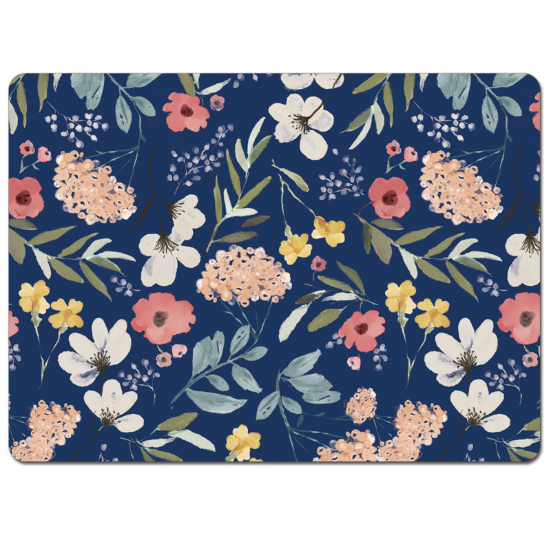 Ensemble de 4 napperons décoratifs en carton dur avec panneau de protection en liège Meadow Blue