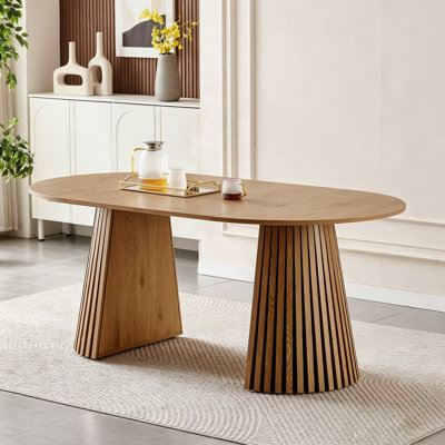  39.7–70.8 Inch Oval Extendable Dining Table, Modern Mid Century Kitchen Table for 4–8 People, Large Wooden Dining Room Table for Living Room, Apartment, Office Space Saving Furniture