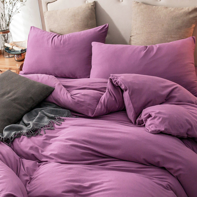 Ensemble de housse de couette en coton jersey, Housse de couette très grand + 2 très grandes ta, Mauve