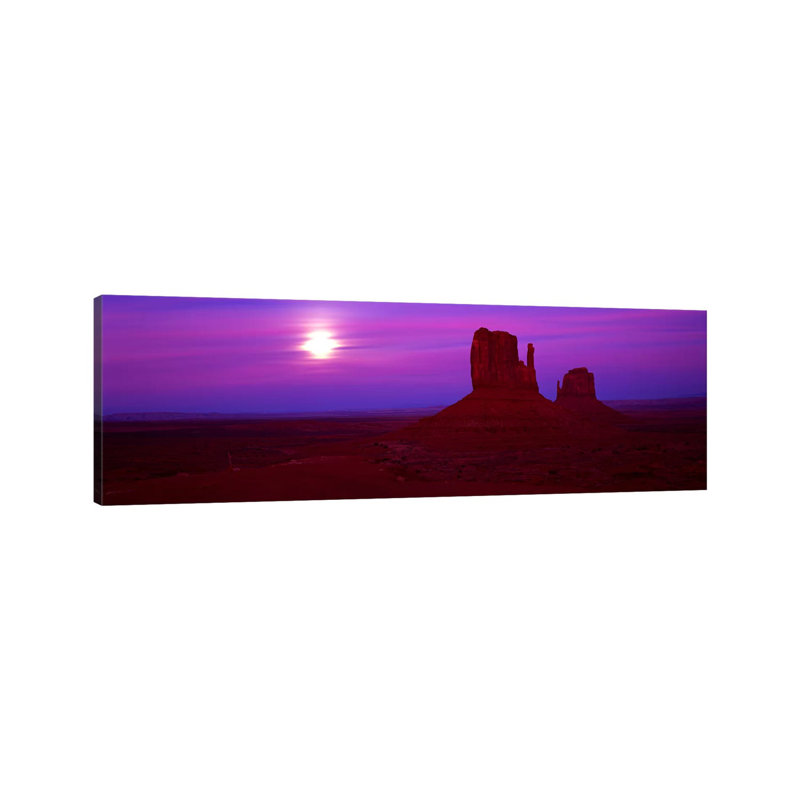 East Mitten And West Mitten Buttes At Sunset, Monument Valley, Utah, USA - Wrapped Canvas Panoramic Print