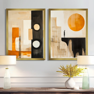 Composition d'ambre et de noir I - Ensemble de 2 tableaux abstraits géométriques