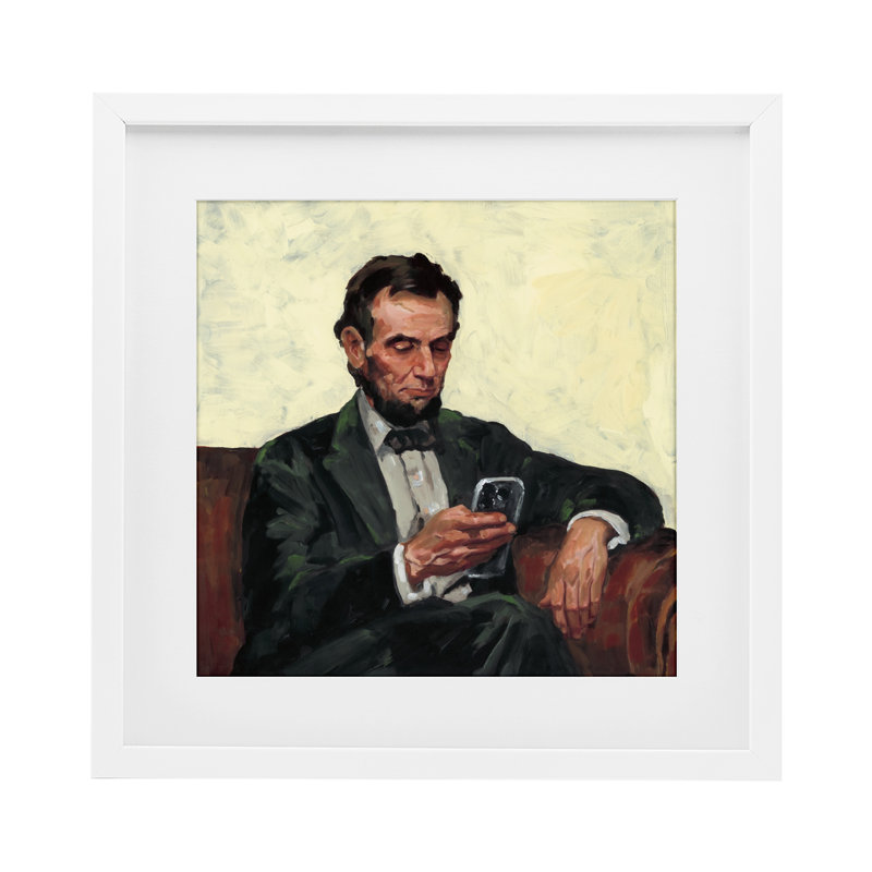 Abe avec impression de téléphone portable sous verre, design par Studio Bautista, H 16 po x l 16 po, Cadre noir minuit