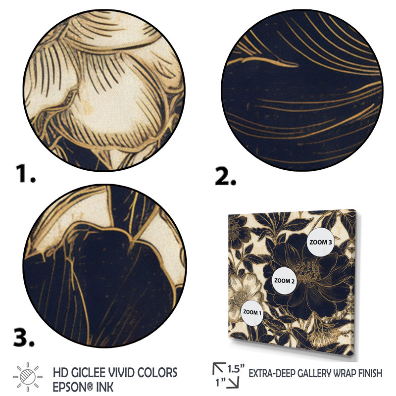 «Rytis Blue Gold Carnation Flower II», reproduction sur toile, Cadre photo noir, H 16 po x l 16 po x P 1 po