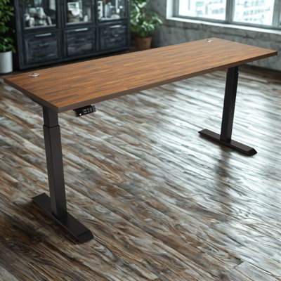 Skyscraper Electric Height Adjustable Standing Desk, Dual Motor and Digital Control with Memory, 72x24, Walnut Block Top with Black Frame