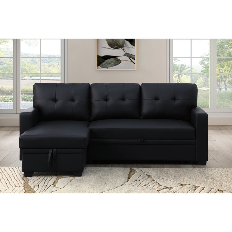 Canapé-lit modulaire en lin noir convertible avec méridienne et rangement coulissants, 4 sièges, coussins de dossier amovibles, canapé-lit simple pour un séjour d'une nuit, 82 po de largeur, 53 po de profondeur, 34,5 po de hauteur, 190,5 lb de canapé modulaire