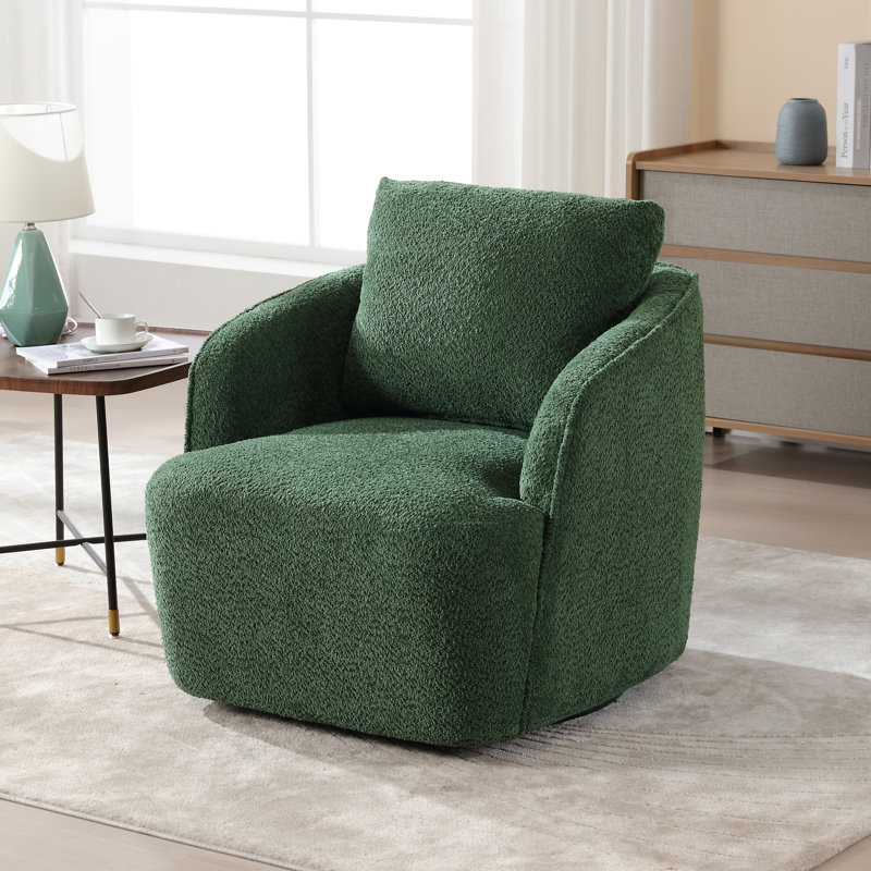 Upholstered Swivel Barrel Chair, Green Polyester Blend