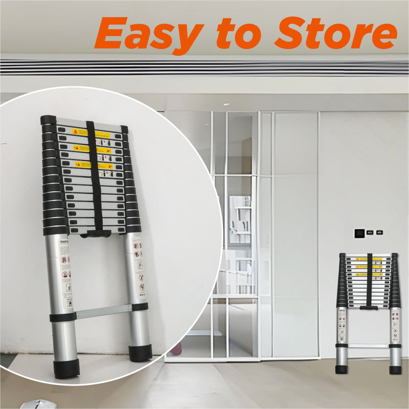 Échelle télescopique 14,5 pi, échelle télescopique, échelle pliante en alliage d'aluminium portable multi-usages pour le travail intérieur et extérieur, charge robuste de 300 lb