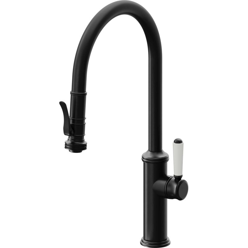 Davoli Pull-Down Kitchen Faucet with Squeeze Sprayer - High Arc Spout, Matte Black
