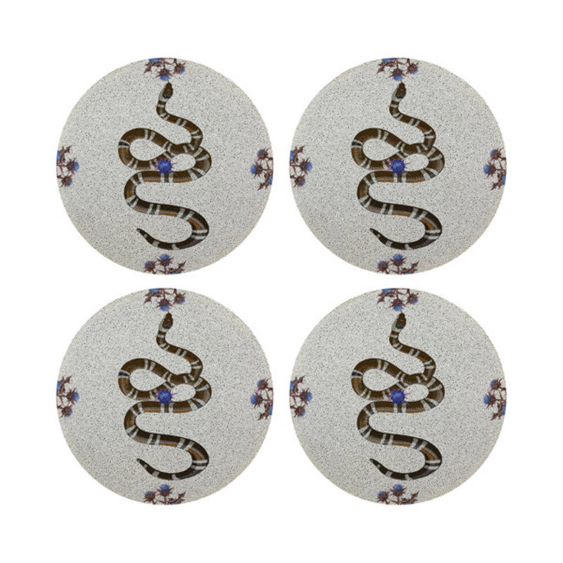 Thistle And Snake Round Pebble Placemat, Blue White