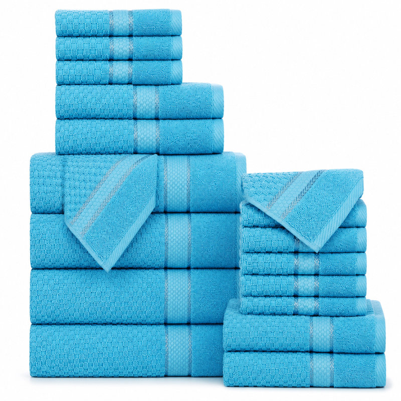 Collection de serviettes 100% coton Obed, Bleu ciel, Ensemble de serviettes 18 pièces